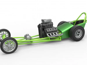Dragster jadul bermesin depan dengan V8 Skala 1 hingga 25 Model Cetak 3D