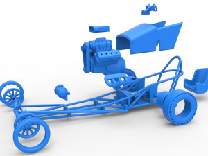 Front engine old school dragster with V8 Scale 1 to 25 3D 프린트 모델