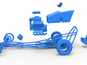 Front engine old school dragster with V8 Scale 1 to 25 3D Print Model