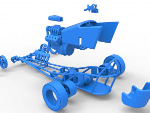 Front engine old school dragster with V8 Scale 1 to 25 3D Print Model
