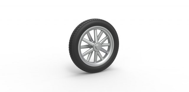 Front wheel of old school dragster Scale 1 to 25 3D 프린트 모델 .c4d .max .obj .3ds .fbx .stl .blend