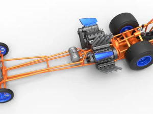 Front engine dragster with 2 V8 Version 2 Scale 1 to 25 3D Print Model
