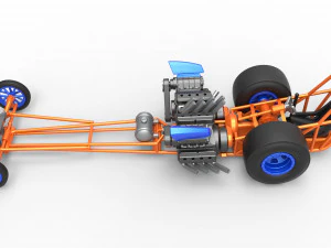 Front engine dragster with 2 V8 Version 2 Scale 1 to 25 3D Print Model
