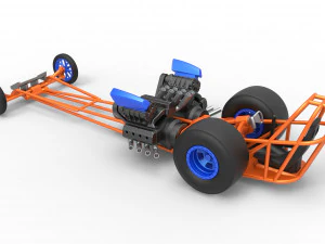 Front engine dragster with 2 V8 Version 2 Scale 1 to 25 3D Print Model