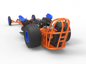 Front engine dragster with 2 V8 Version 2 Scale 1 to 25 3D Print Model