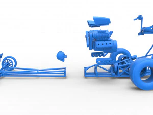 Front engine dragster with 2 V8 Version 2 Scale 1 to 25 3D Print Model