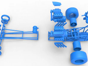 Front engine dragster with 2 V8 Version 2 Scale 1 to 25 3D Print Model