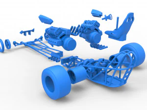 Front engine dragster with 2 V8 Version 2 Scale 1 to 25 3D Print Model