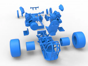 Front engine dragster with 2 V8 Version 2 Scale 1 to 25 3D Print Model