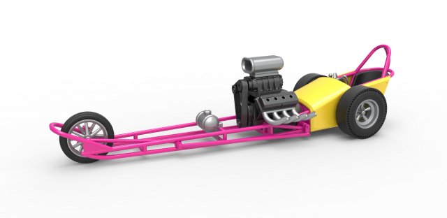 Front engine old school three wheeled dragster Scale 1 to 25 3D-printmodel .c4d .max .obj .3ds .fbx .stl .blend
