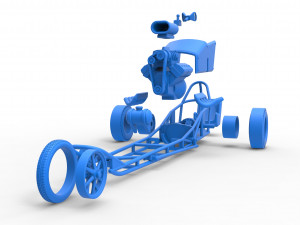 Front engine old school three wheeled dragster Scale 1 to 25 3D-printmodel