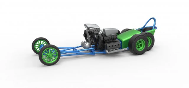 Front engine old school 6 wheeled dragster Scale 1 to 25 3D Print Model .c4d .max .obj .3ds .fbx .stl .blend 