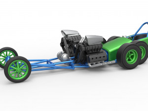Front engine old school 6 wheeled dragster Scale 1 to 25 3D Print Model