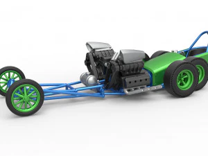 Dragster de 6 ruedas old school con motor delantero Escala 1 a 25 Modelo de impresión 3D