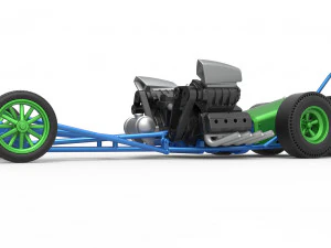 Front engine old school 6 wheeled dragster Scale 1 to 25 3D Print Model