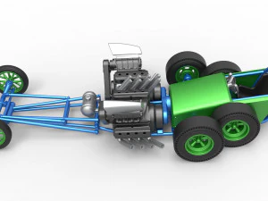 Front engine old school 6 wheeled dragster Scale 1 to 25 3D Print Model