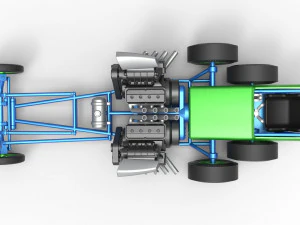 Front engine old school 6 wheeled dragster Scale 1 to 25 3D Print Model