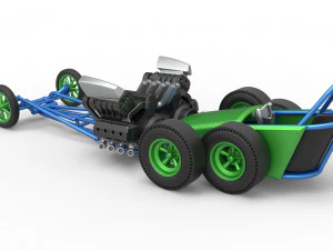 Front engine old school 6 wheeled dragster Scale 1 to 25 3D Print Model