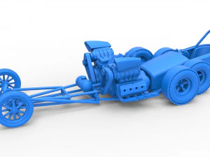 Front engine old school 6 wheeled dragster Scale 1 to 25 3D Print Model