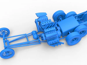 Front engine old school 6 wheeled dragster Scale 1 to 25 3D Print Model