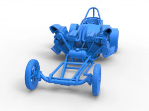 Front engine old school 6 wheeled dragster Scale 1 to 25 3D Print Model