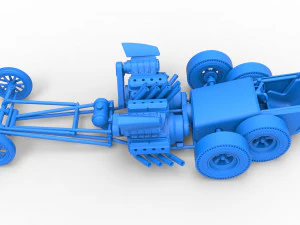 Front engine old school 6 wheeled dragster Scale 1 to 25 3D Print Model