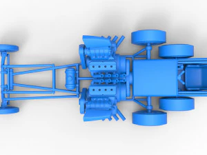 Front engine old school 6 wheeled dragster Scale 1 to 25 3D Print Model
