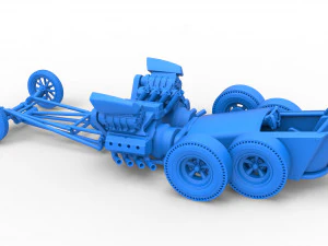 Front engine old school 6 wheeled dragster Scale 1 to 25 3D Print Model