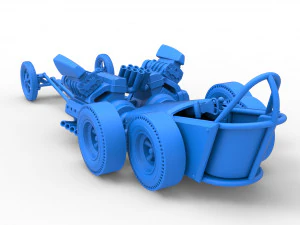 Front engine old school 6 wheeled dragster Scale 1 to 25 3D Print Model