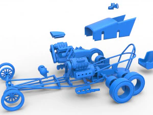 Front engine old school 6 wheeled dragster Scale 1 to 25 3D Print Model