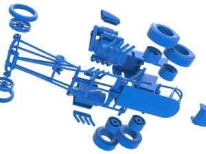 Front engine old school 6 wheeled dragster Scale 1 to 25 3D Print Model