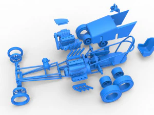 Front engine old school 6 wheeled dragster Scale 1 to 25 3D Print Model