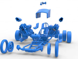 Front engine old school 6 wheeled dragster Scale 1 to 25 3D Print Model