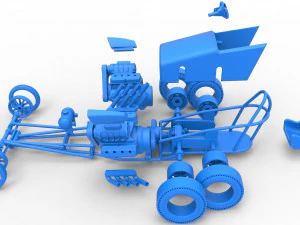Front engine old school 6 wheeled dragster Scale 1 to 25 3D Print Model