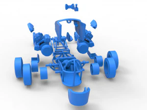Front engine old school 6 wheeled dragster Scale 1 to 25 3D Print Model
