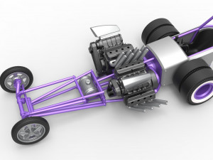 Front engine old school dragster with 2 V8 Scale 1 to 25 Modèles 3D en vedette