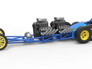 Old School 6-Rad-Dragster mit Frontmotor, Version 2, Ma&szlig;stab 1 bis 25 3D Druckmodell