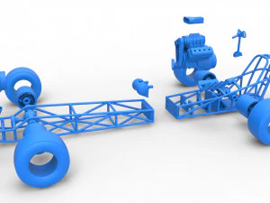 Front engine AWD dragster Scale 1 to 25 3D Print Model