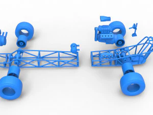 Front engine AWD dragster Scale 1 to 25 3D Print Model