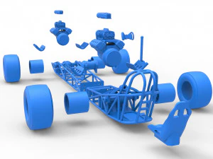 Front engine AWD dragster Scale 1 to 25 3D Print Model