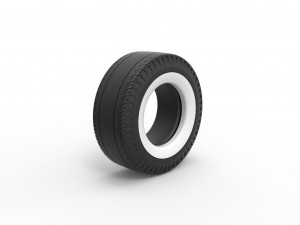 Whitewall rear tire of vintage dragster Version 2 Scale 1 to 25 Model Cetak 3D
