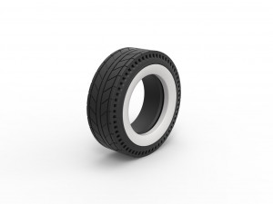 Whitewall rear tire of vintage dragster Version 6 Scale 1 to 25 3D Baskı Modeli