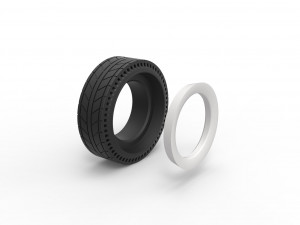 Whitewall rear tire of vintage dragster Version 6 Scale 1 to 25 3D Baskı Modeli