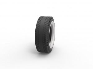 Whitewall rear tire of vintage dragster Version 8 Scale 1 to 25 3D Print Model