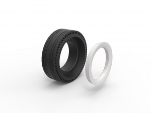 Whitewall rear tire of vintage dragster Version 8 Scale 1 to 25 3D Print Model