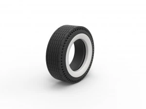 Whitewall rear tire of vintage dragster Version 9 Scale 1 to 25 3D Print Model