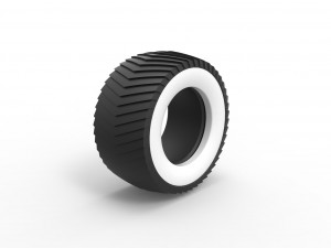 Pulling tractor Whitewall rear tire 1 Scale 1 to 25 Model Cetak 3D
