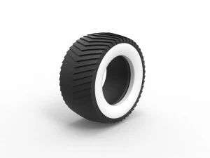Pulling tractor Whitewall rear tire 1 Scale 1 to 25 3D Print Model