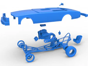 Front engine old school dragster with shell Version 2 Scale 1 to 25 3D Print Model