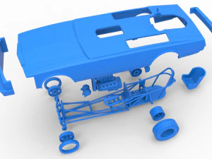 Front engine old school dragster with shell Version 2 Scale 1 to 25 3D Print Model